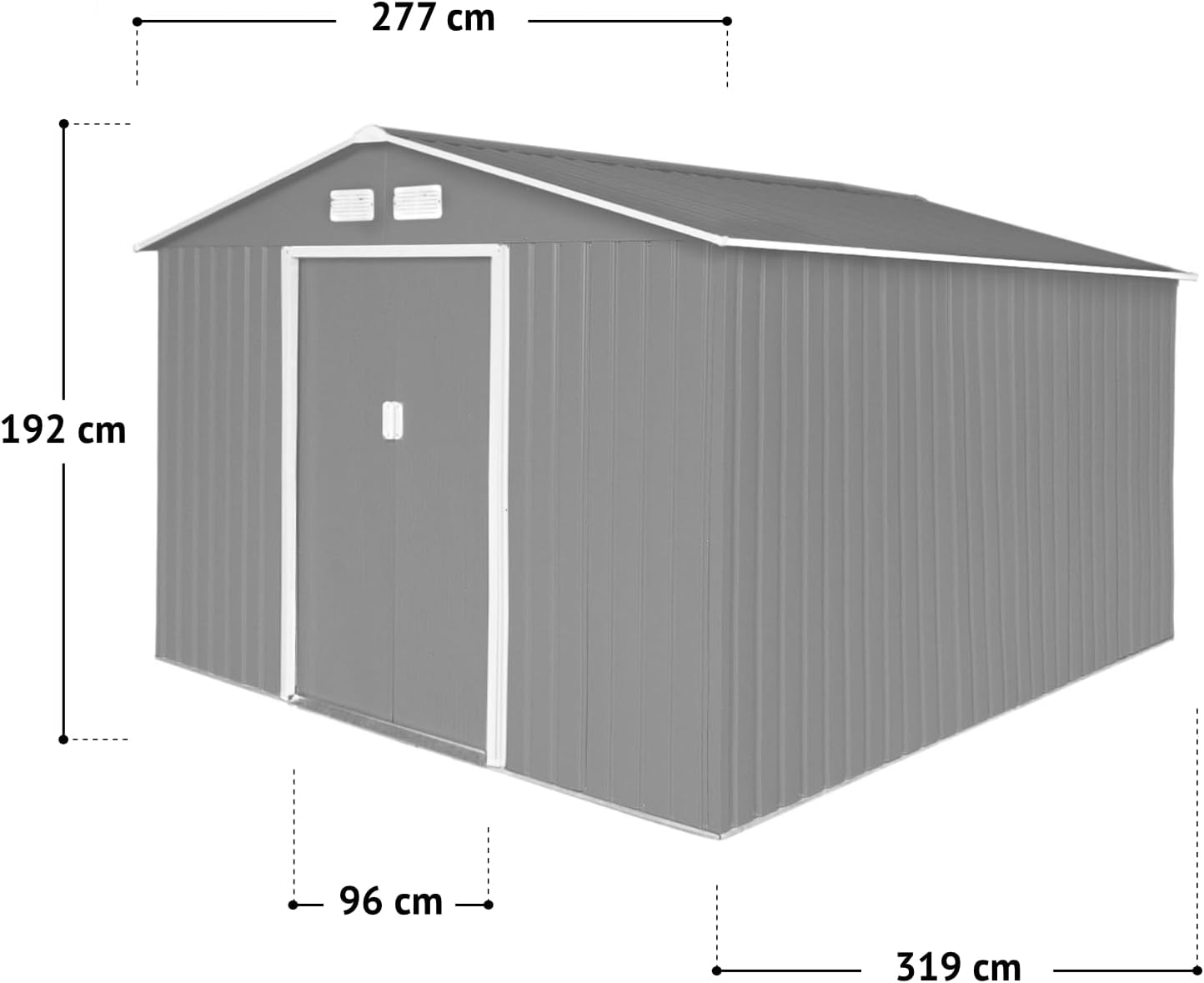 S300 Metall Gerätehaus XXXL 277x319x192cm Geräteschuppen Garten Schuppen Gartenhaus Satteldach Anthrazit Dunkelgrau