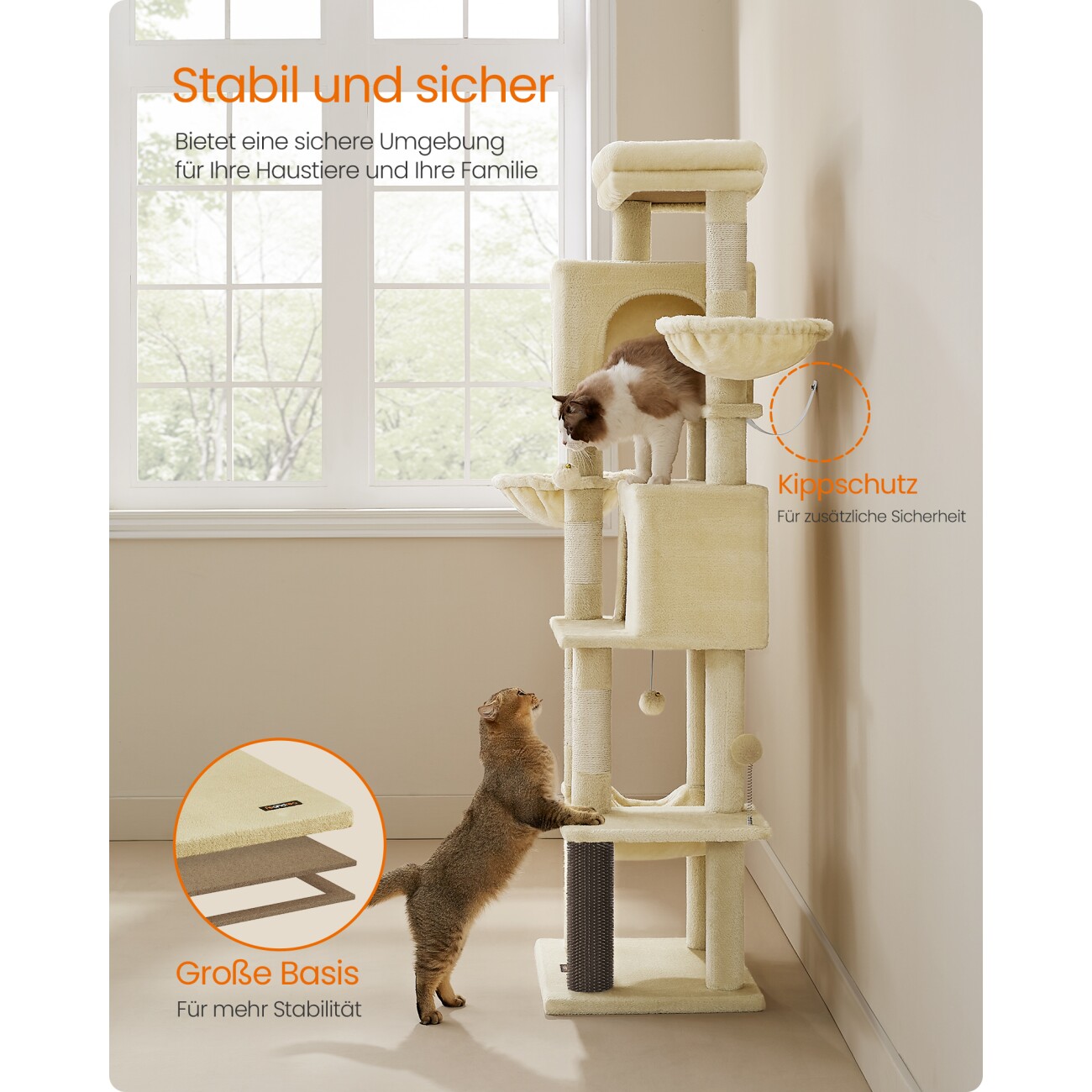 FEANDREA Kratzbaum mehrstöckig mit Höhlen beige