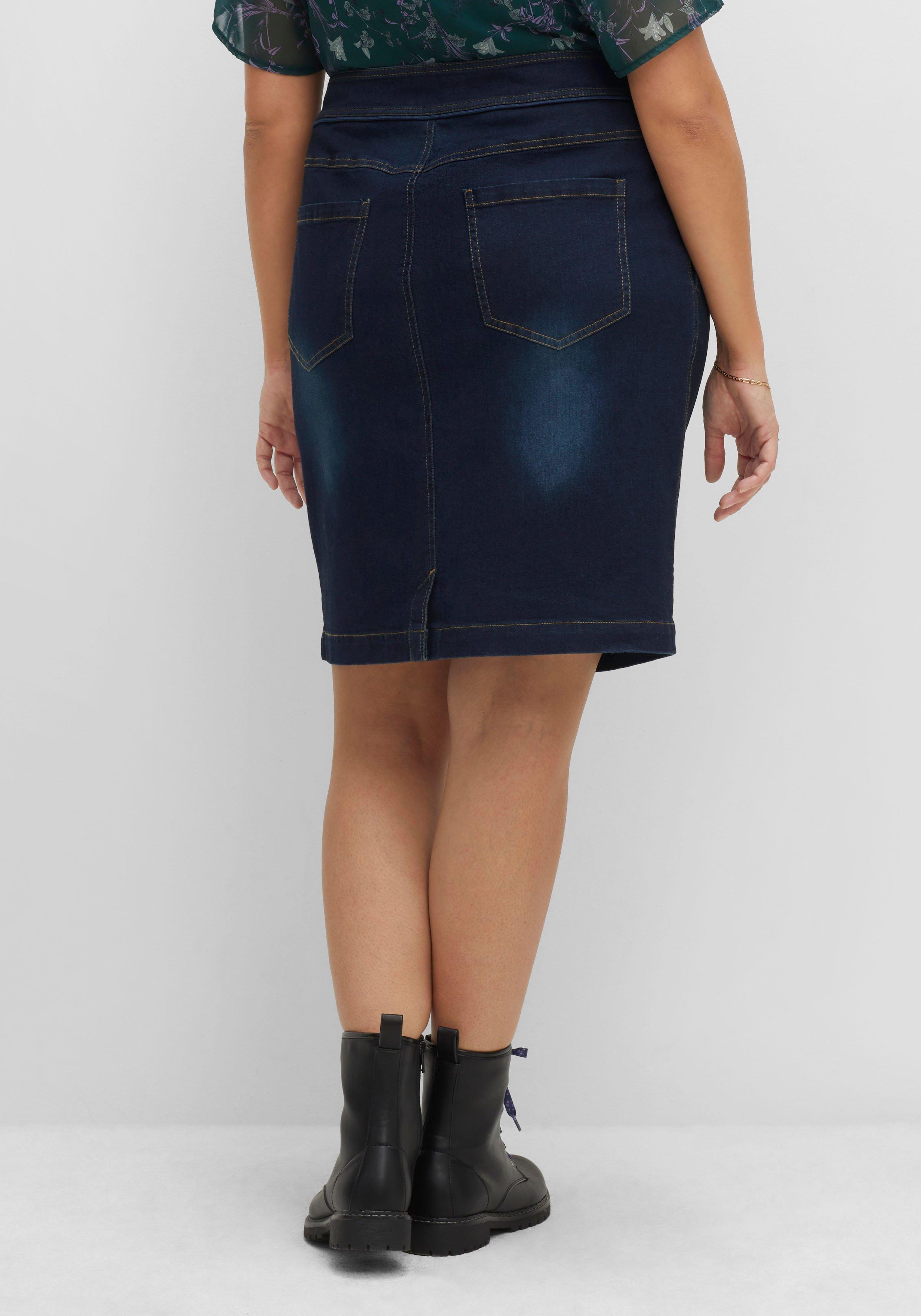 Kurzer Jeansrock mit breitem Bund und Kellerfalten