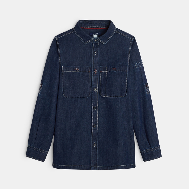 Chemise manches longues en jean brut bleue garçon