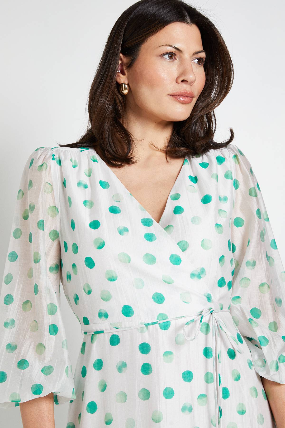 Wallis Robe Midi Portefeuille À Pois Avec Volants