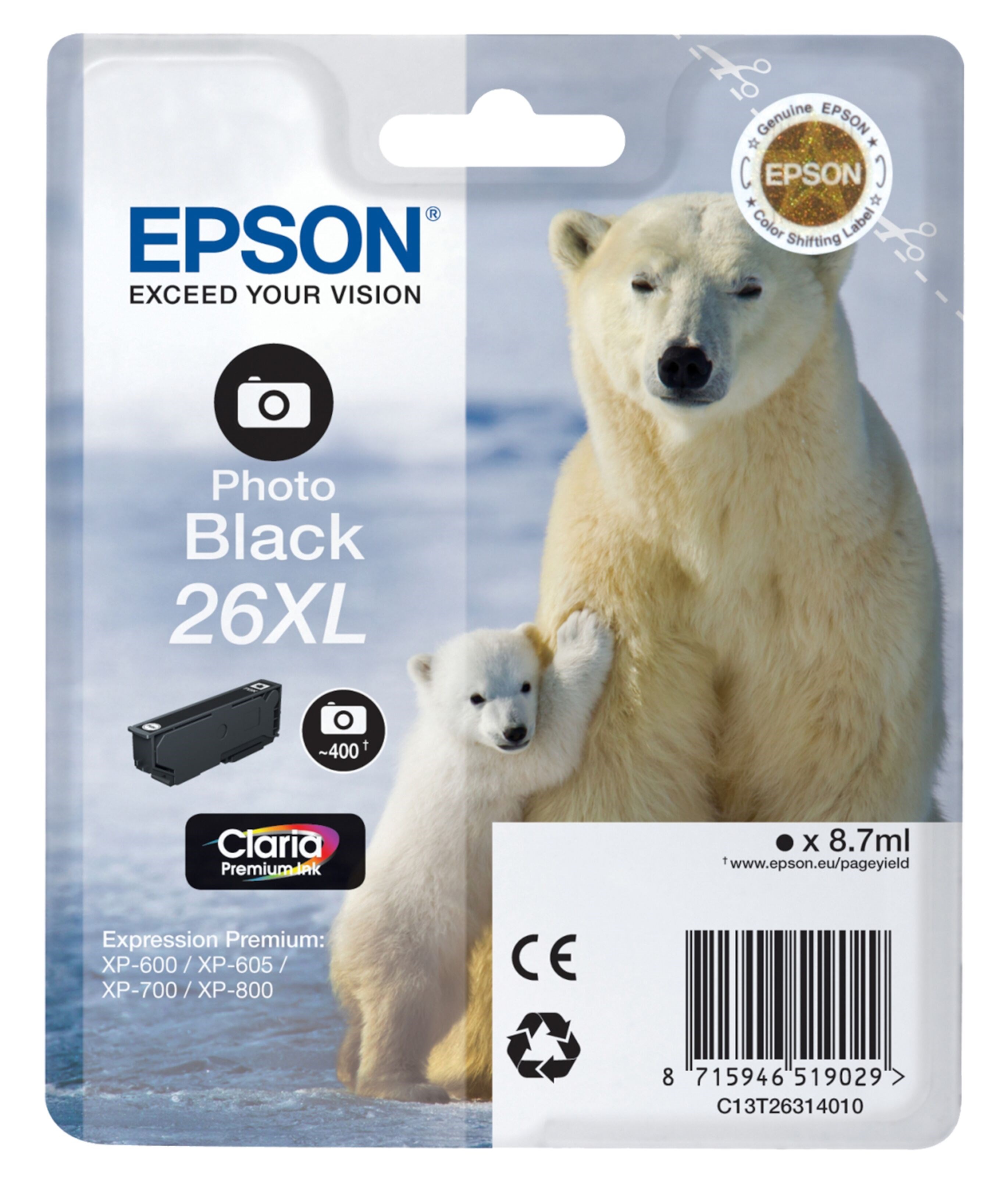 Epson T2631 XL Blekkpatron, fotosvart