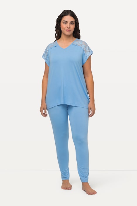 Pyjama, Spitze, V-Ausschnitt, Halbarm