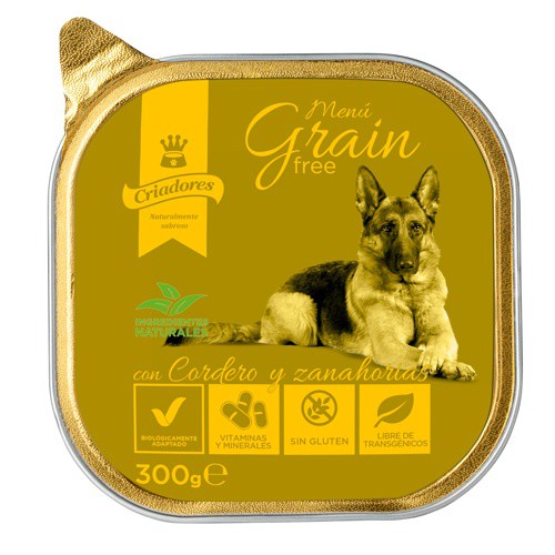 Ração para cães Breeders Grain Free com cordeiro e cenoura (em pote)