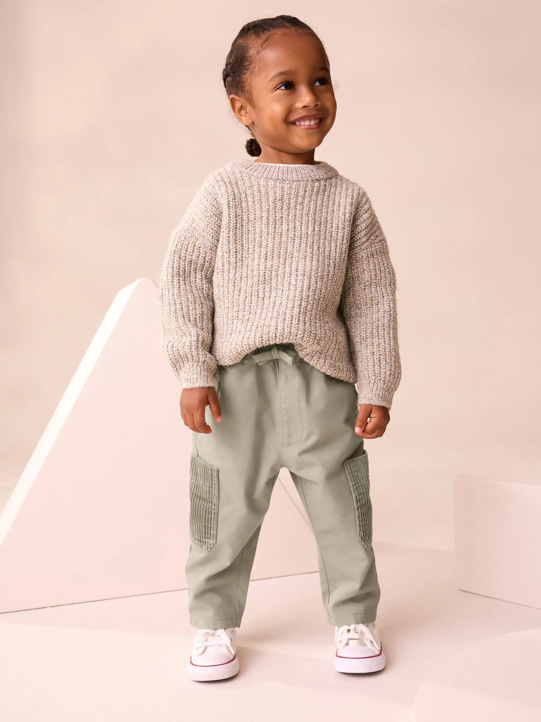 Grijs-groen - Broek met elastische taille en zijzakken (3mnd -7jr)