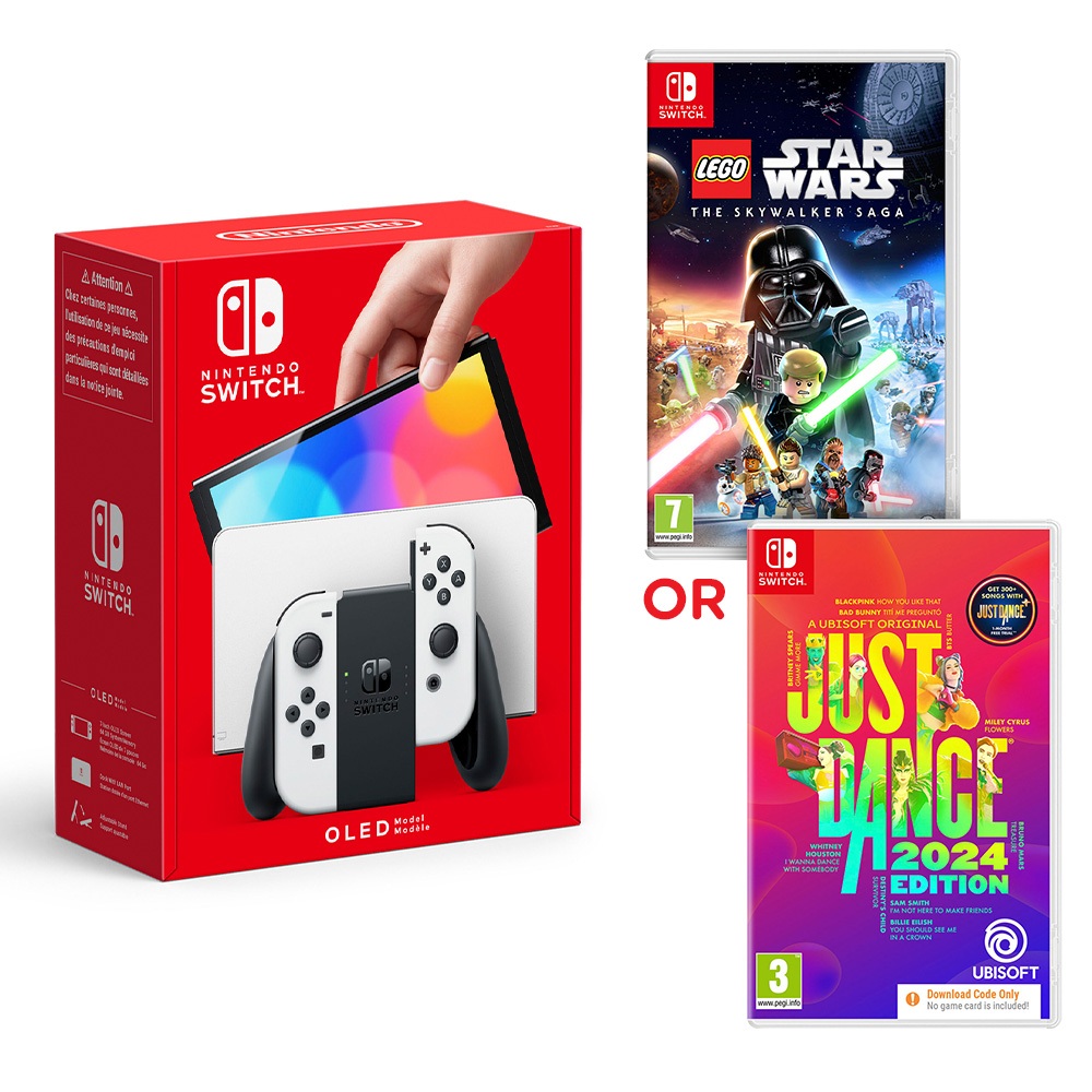 Nintendo Switch OLED (Weiß) & Just Dance 24 oder LEGO Star Wars Die Skywalker Saga