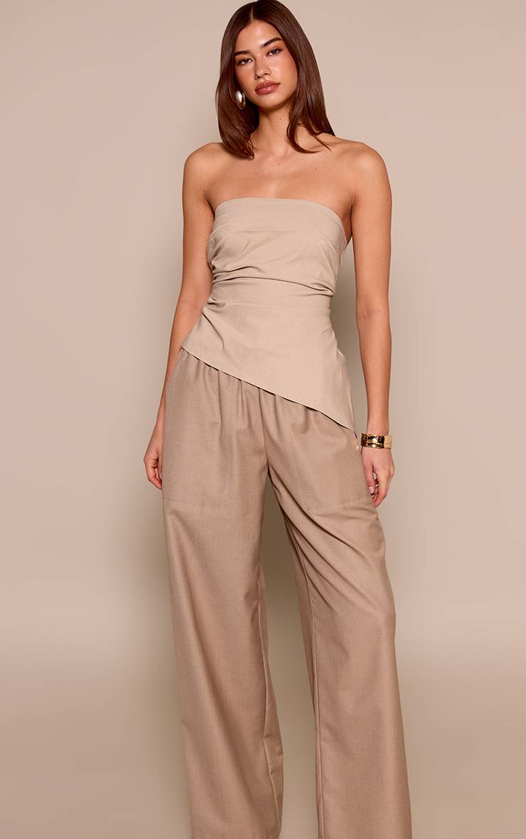 Gris Pierre Top Bandeau Asymétrique Froncé En Bengaline