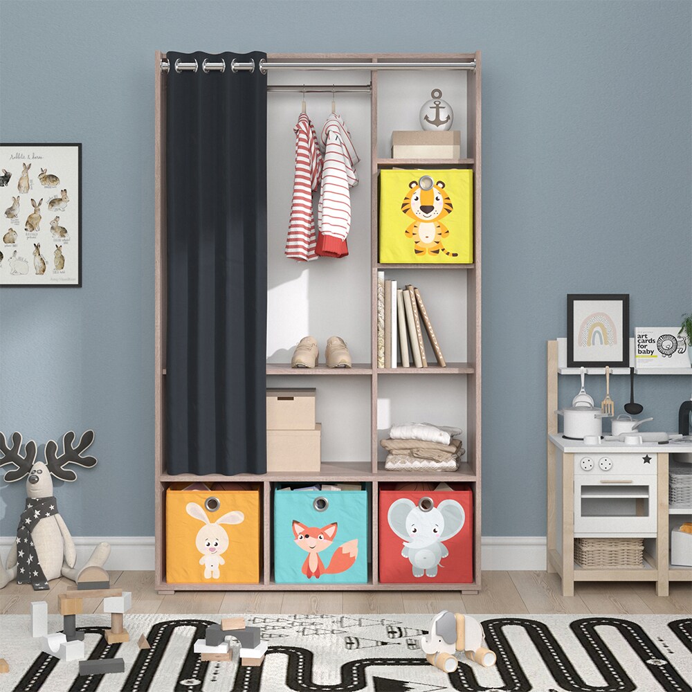 Vicco Kinderkleiderschrank Kinderzimmerschrank Kindergarderobe Luigi Sonoma Faltbox 106 x 178 cm modern Schrankregal Jugendzimmerschrank Organizer Vorhang Kleiderstange Fächer Aufbewahrung Spielzeugablage