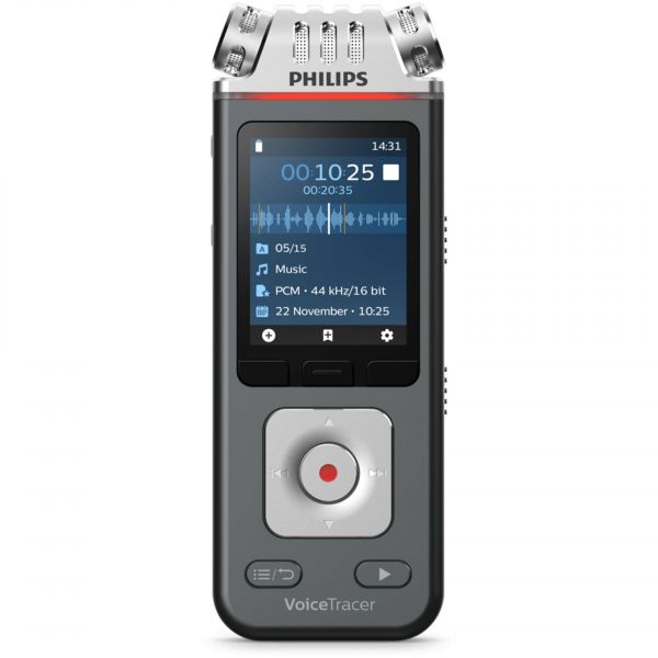 Philips Gravador de Áudio Digital VoiceTracer DVT7110, 3 Microfones, 8 GB de Memória, Cinzento