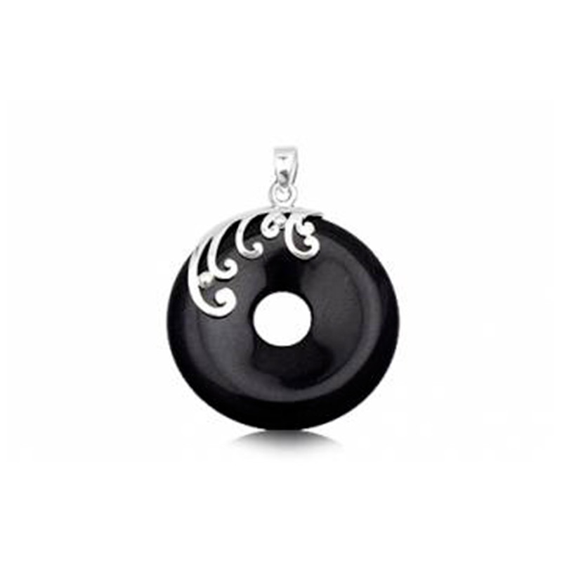 Pendentif Rond Femme en Gemstone Grès Noir et Argent 925