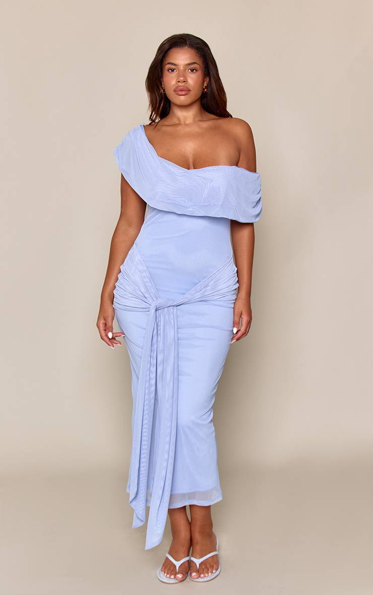 Bleu Poudré Robe Maxi Shape Bleue Bardot Avec Lien À La Taille