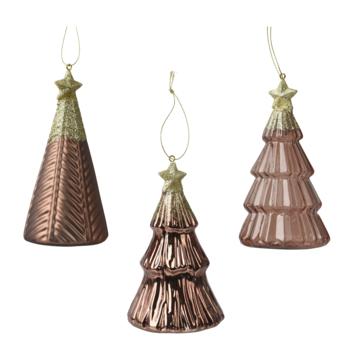 Decoris glasfiguur kersthanger boom esspressobruin 12,6 cm