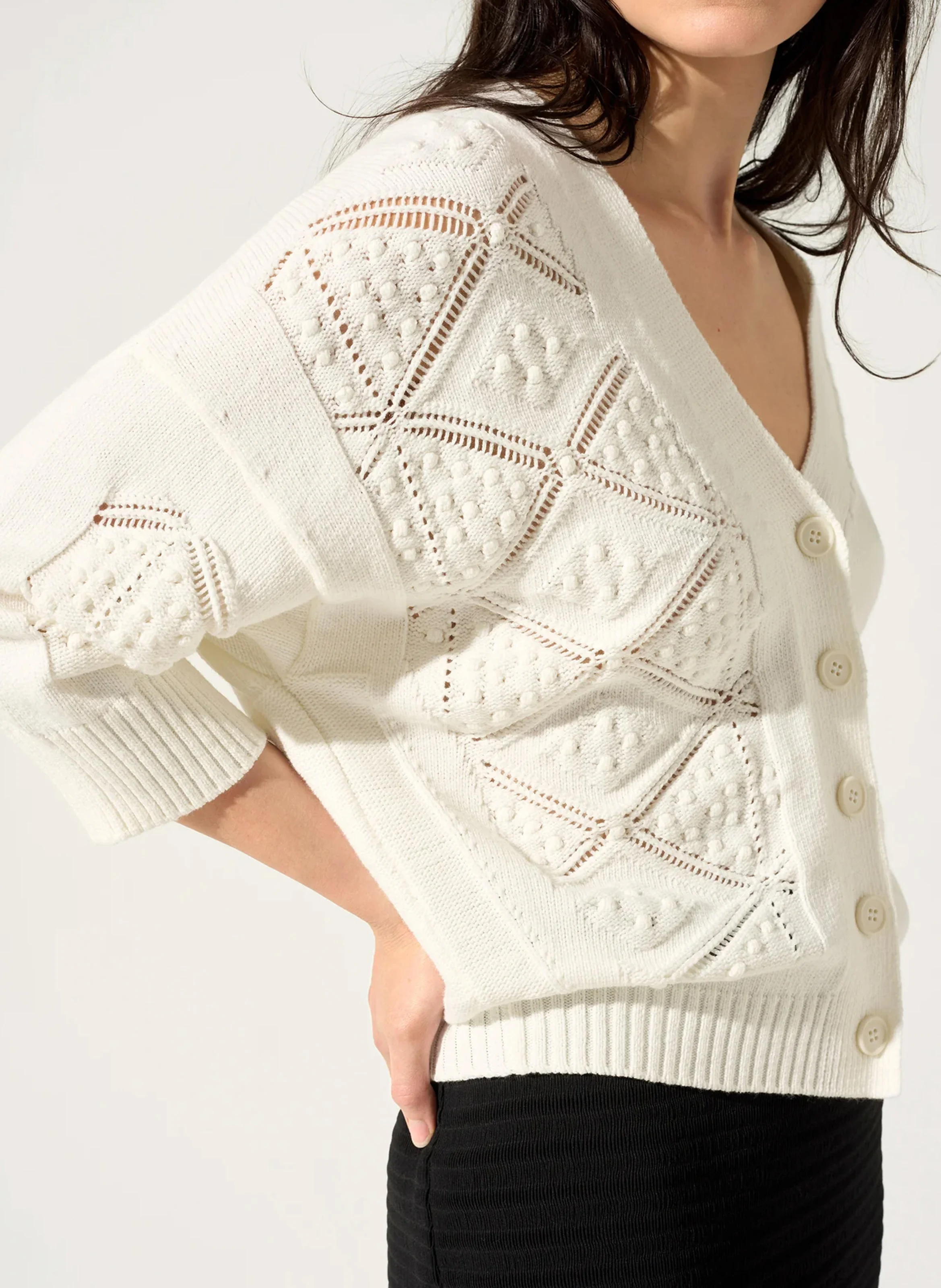 Cardigan ample crochet en coton mélangé | Vert