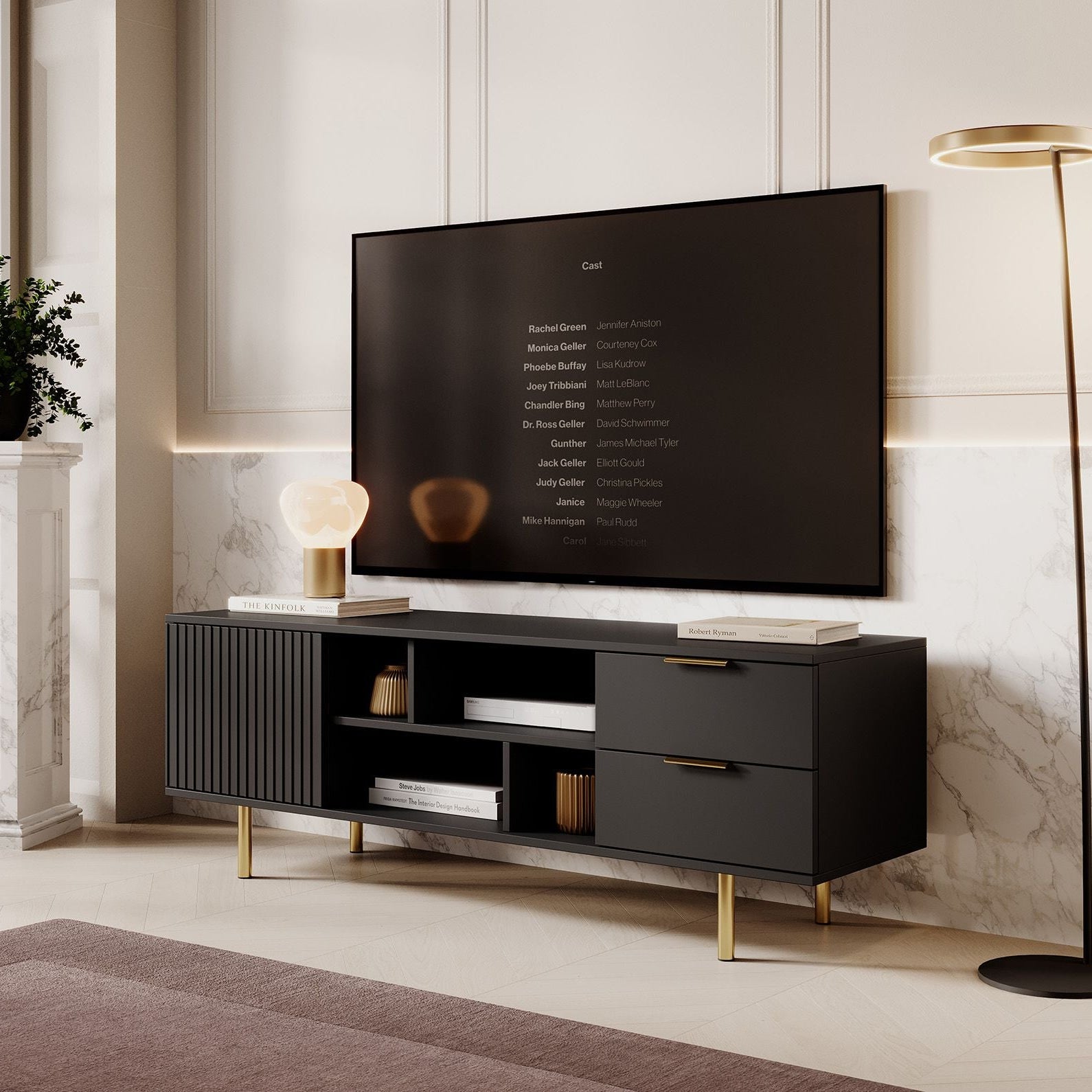 Nicola - TV-Meubel - Mat zwart - 150x41x52 cm