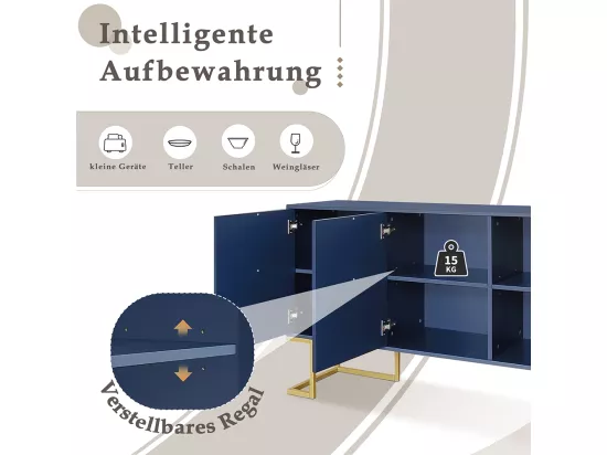 Dressoirs d'entrée Buffet de salle à manger à trois portes avec étagères réglables bleu