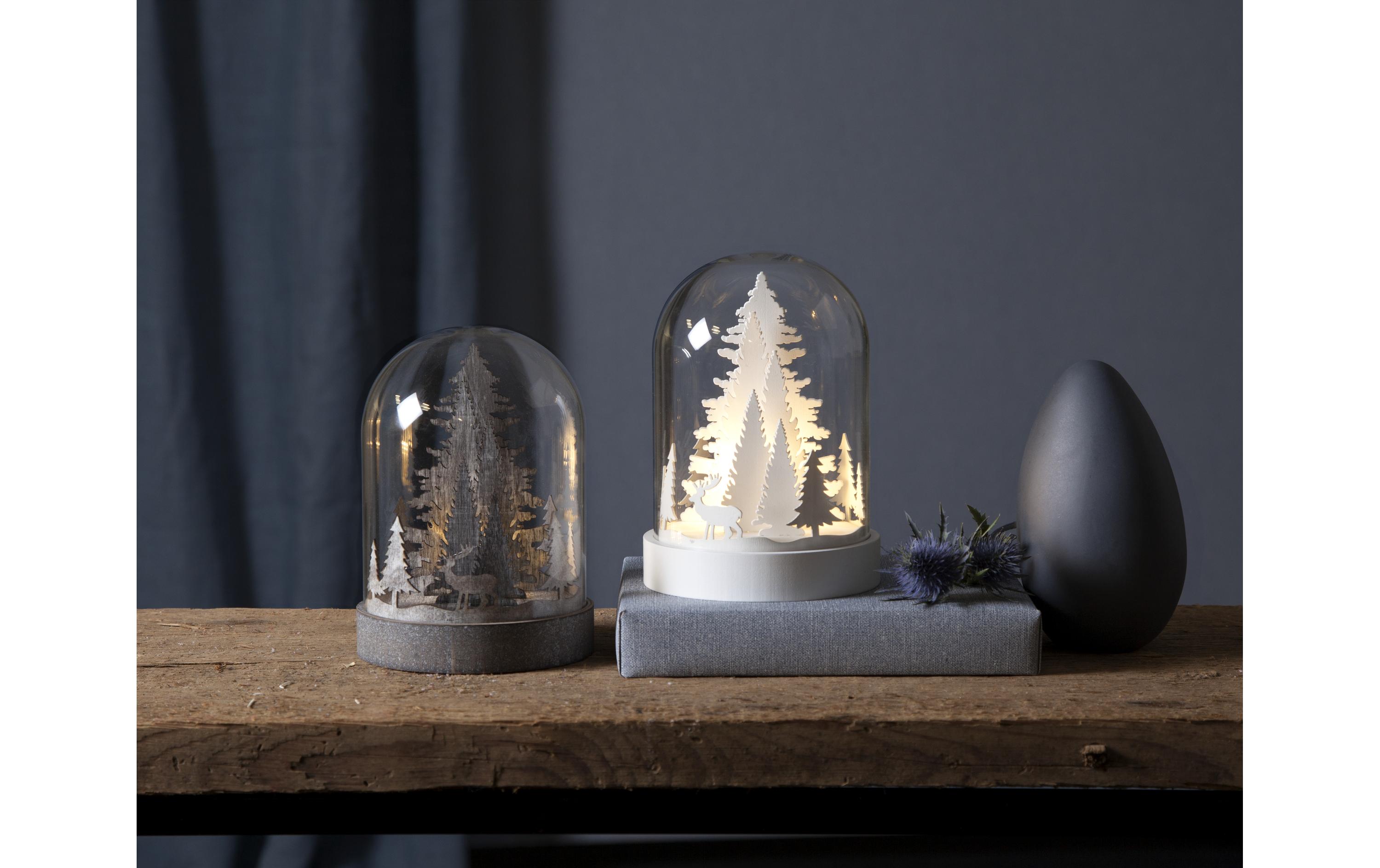 Schneekugel Kupol Winterwald 17.5 cm, WeissWeihnachtsdekoration mit LED Licht