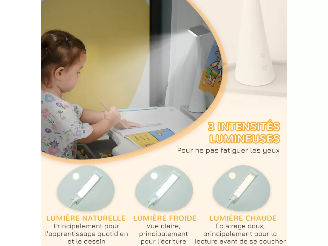 HOMCOM Bureau enfant avec chaise - ensemble bureau et chaise réglable - lampe, support de lecture, tablette coulissante multi-rangement - gris blanc