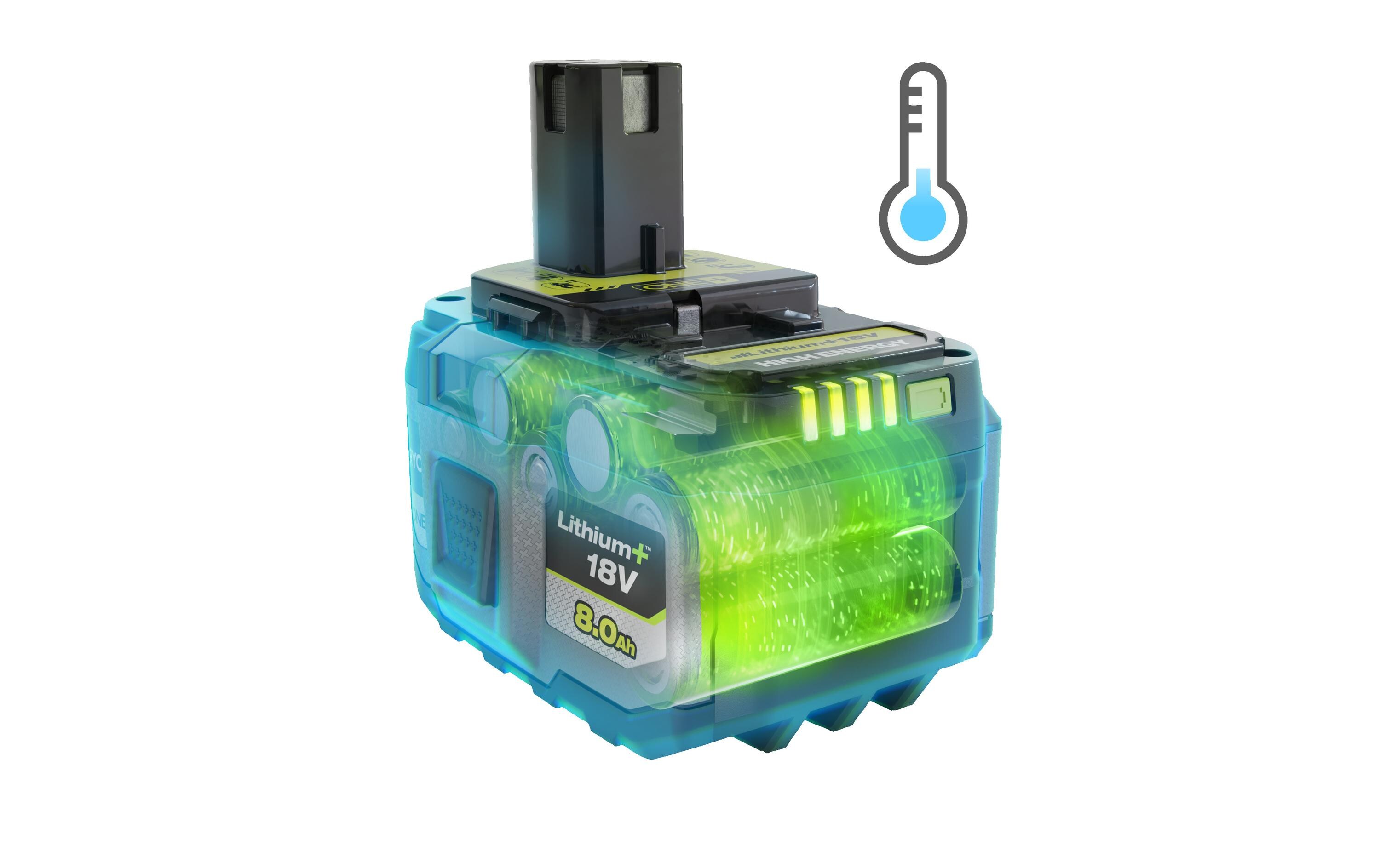 Akku RB1880T 18 V 8.0 Ah High Energy<br>Optimierte Lithium-Technologie für hohe Leistung und schnelle Ladezeiten