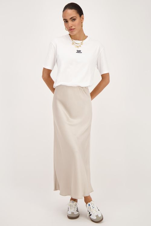 Beige midi satijnen rok