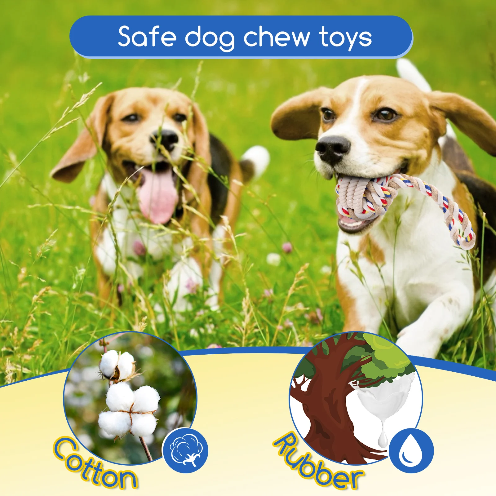 Nobleza Brinquedo Interativo para Cães com Guia - Pacote com 2 Unidades, Corda 100% Algodão Natural, Brinquedo Indestrutível para Filhotes na Fase de Dentição - Brinquedo de Cabo de Guerra - 20cm