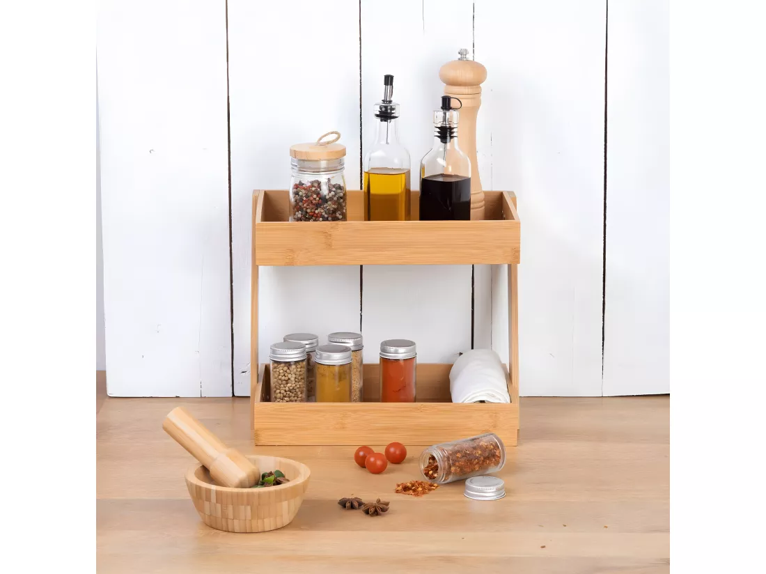 Organiseur de cuisine avec 2 Plateaux en Bambou