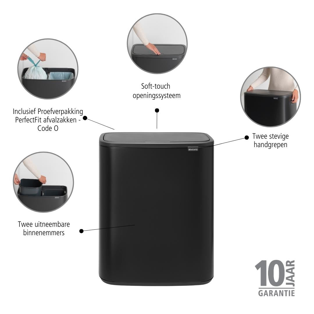 Brabantia Bo Touch Bin Afvalemmer 2 x 30 L - Zwart