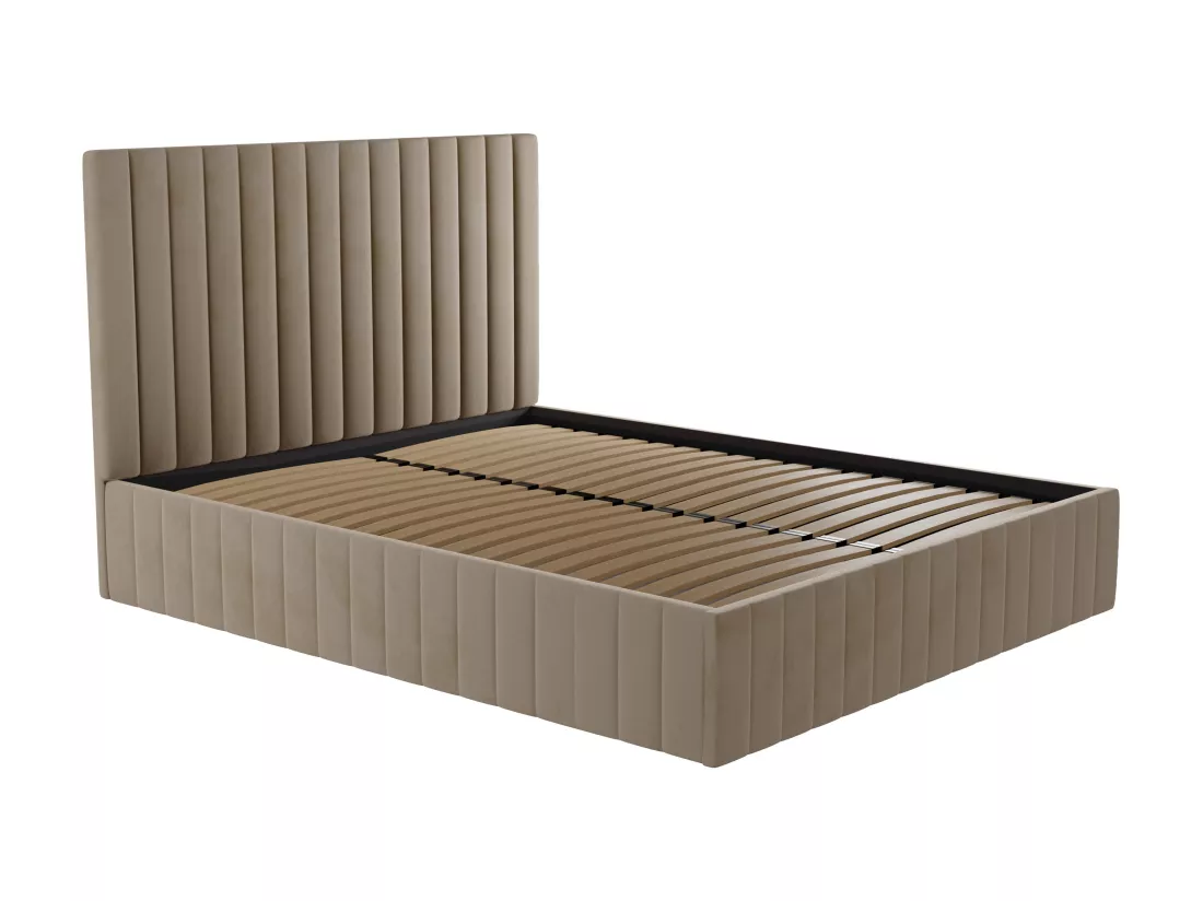 Lit coffre 140 x 190 cm avec tête de lit coutures verticales - Velours - Taupe - LARALI de Pascal Morabito