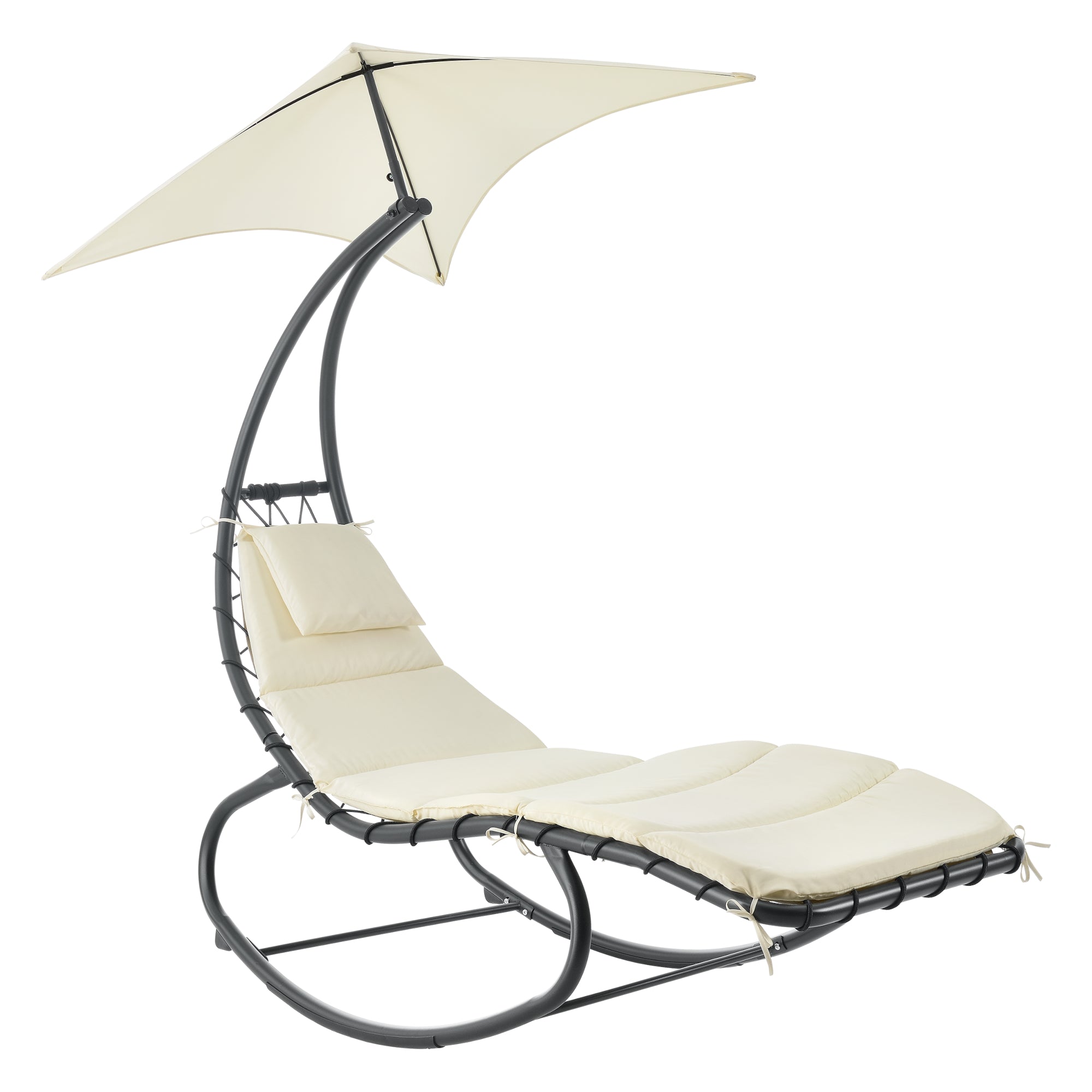 Bain de soleil à bascule acier polyester 193 x 104 x 200 cm anthracite beige
