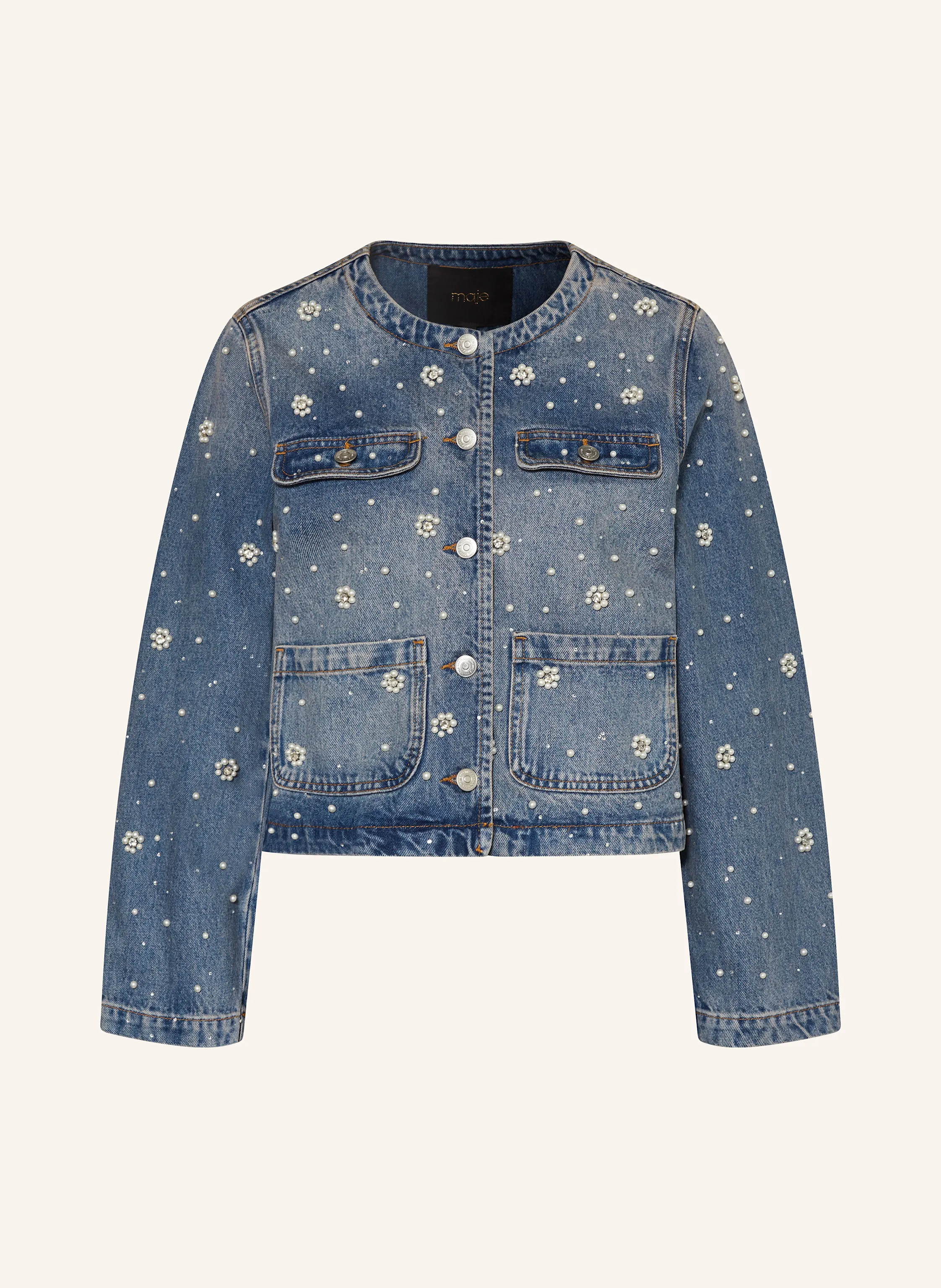 maje Jeansjacke mit Schmuckperlen