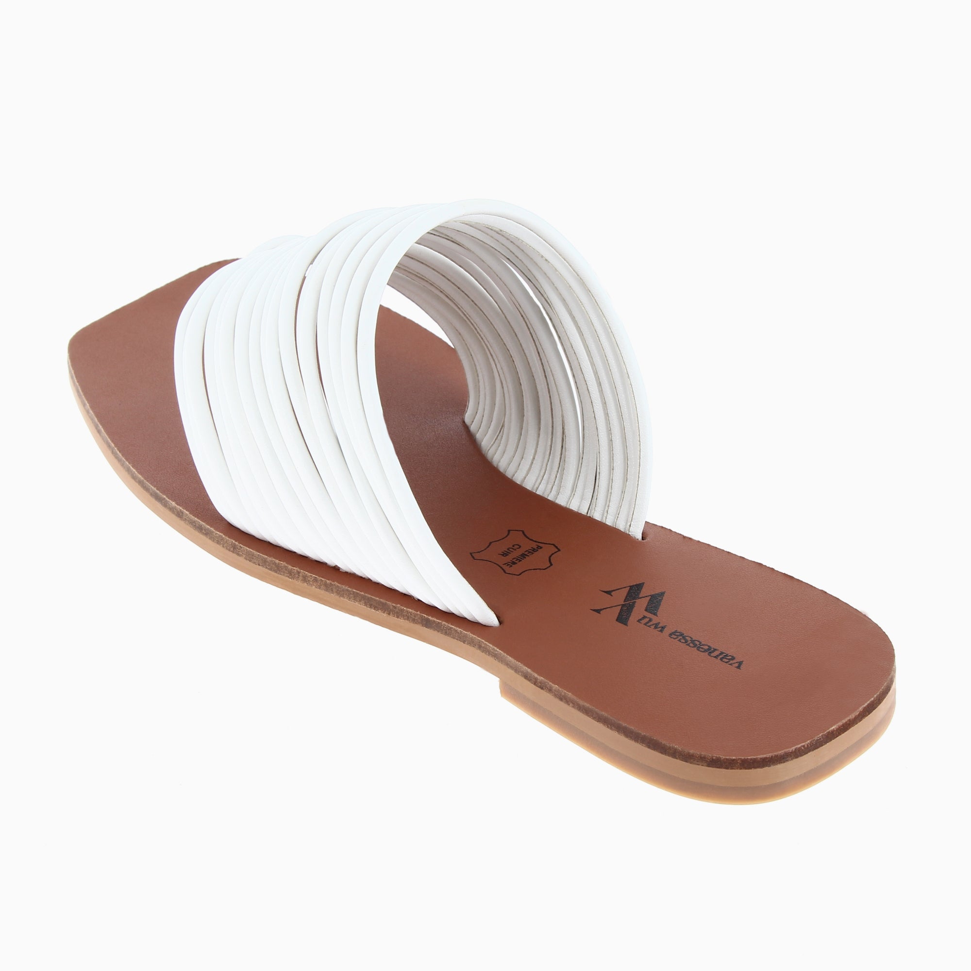Sandales plates-Mules Thea blanches à multiples brides et passe-pouce
