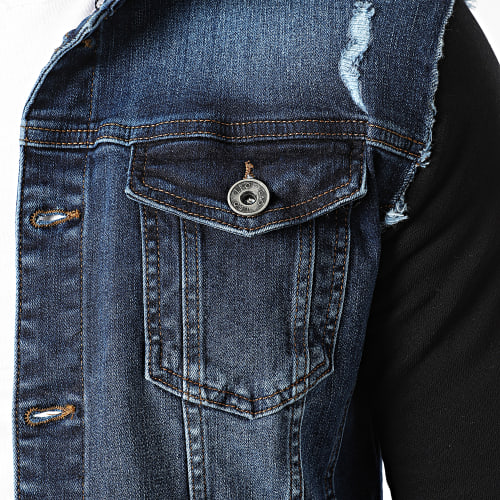 Veste Jean A Capuche 1521 Bleu Foncé Denim Noir