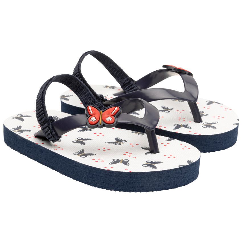 Tongs imprimé et badge papillons pour bébé fille - Bleu marine