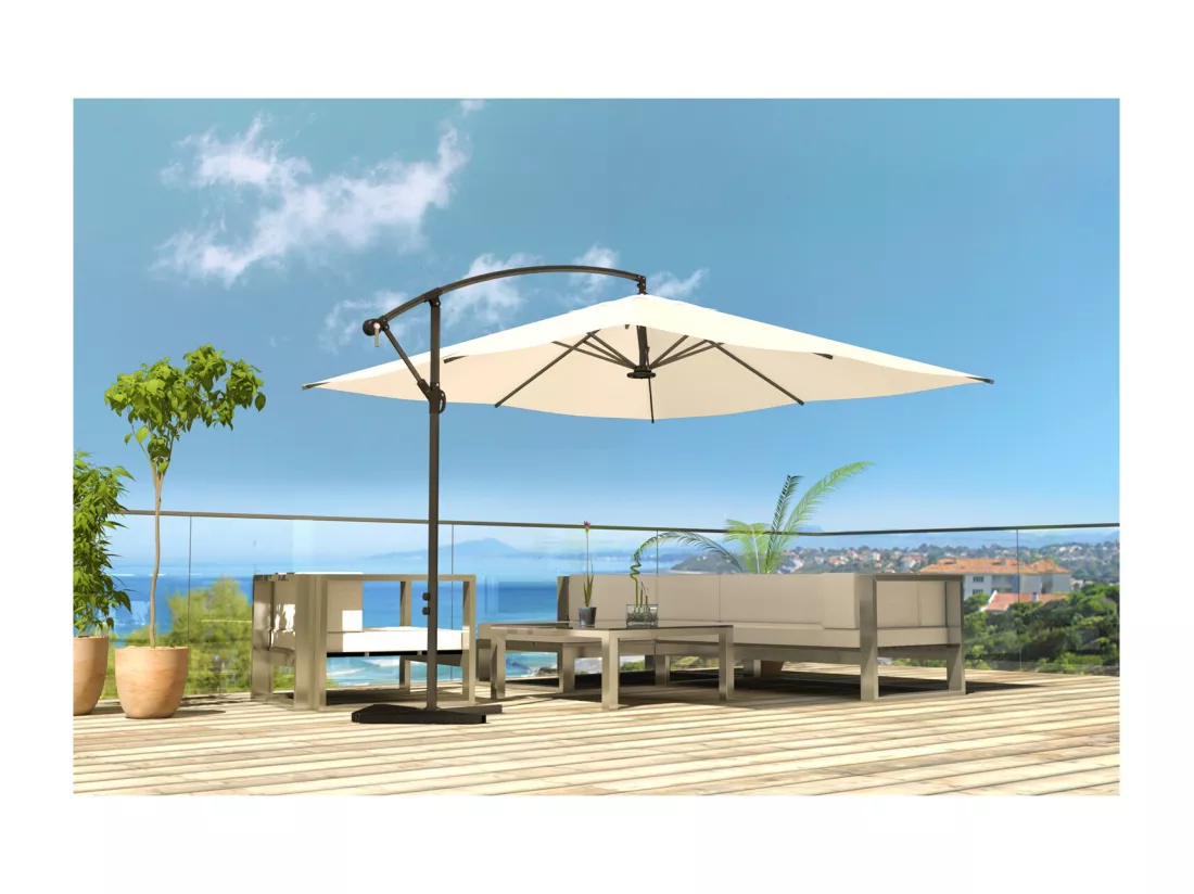 Parasol LED déporté carré 3x3m écru SOLENZARA LED