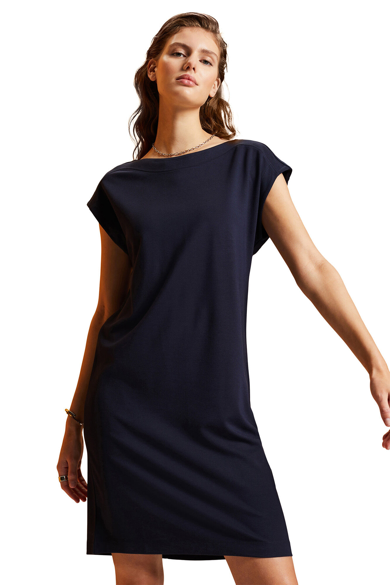 Vestido curto de moletom de cor única - Azul marinho