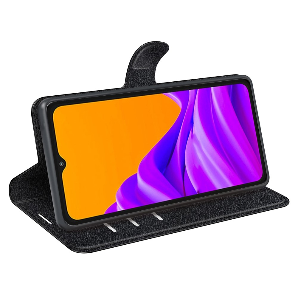Samsung Galaxy Xcover7 Pro Leder Tasche Flip Cover Litchi Look mit Kartenfächer - Schwarz