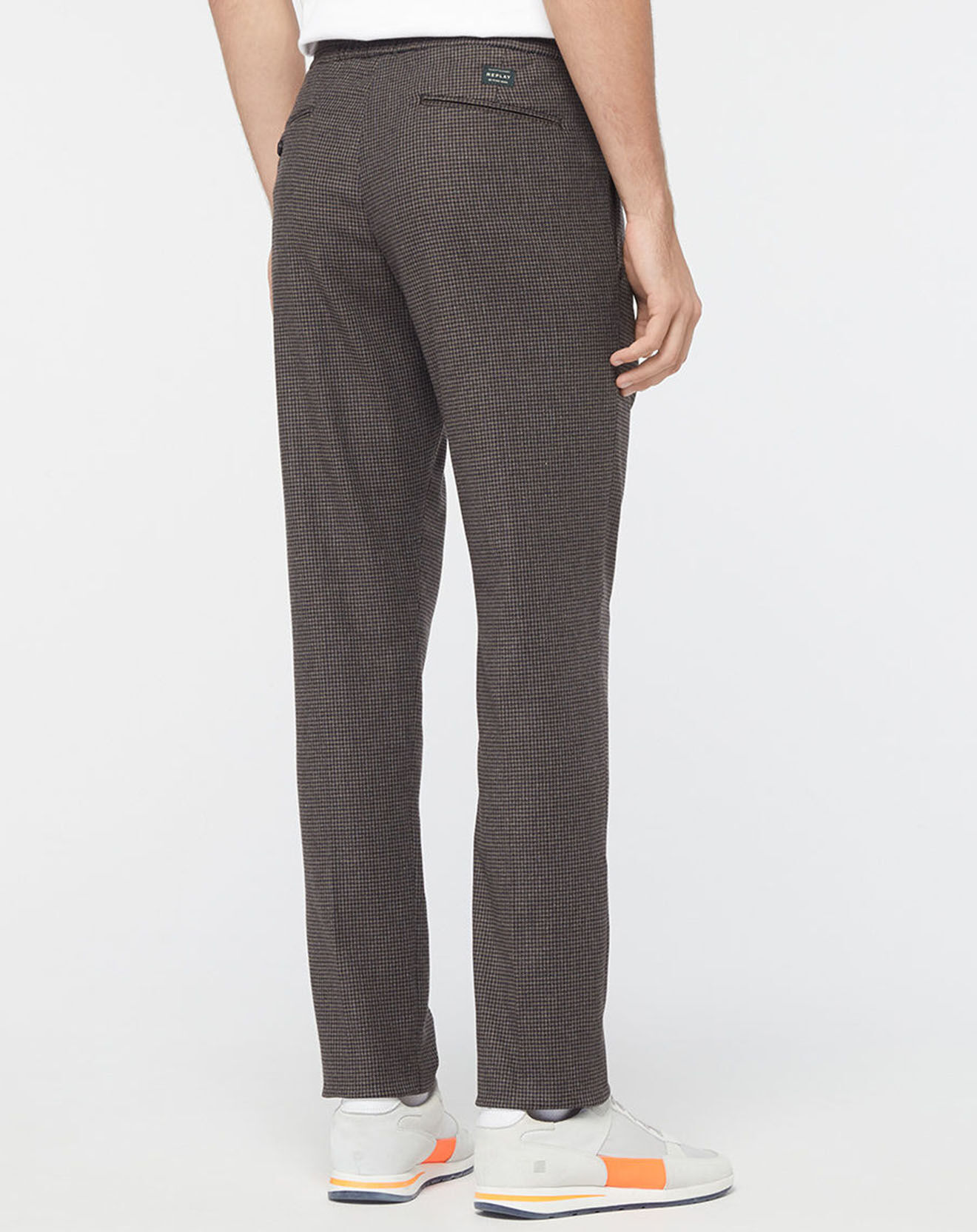 Replay Pantalon Chino en Flanelle Tailorded imprimé pied-de-poule marron