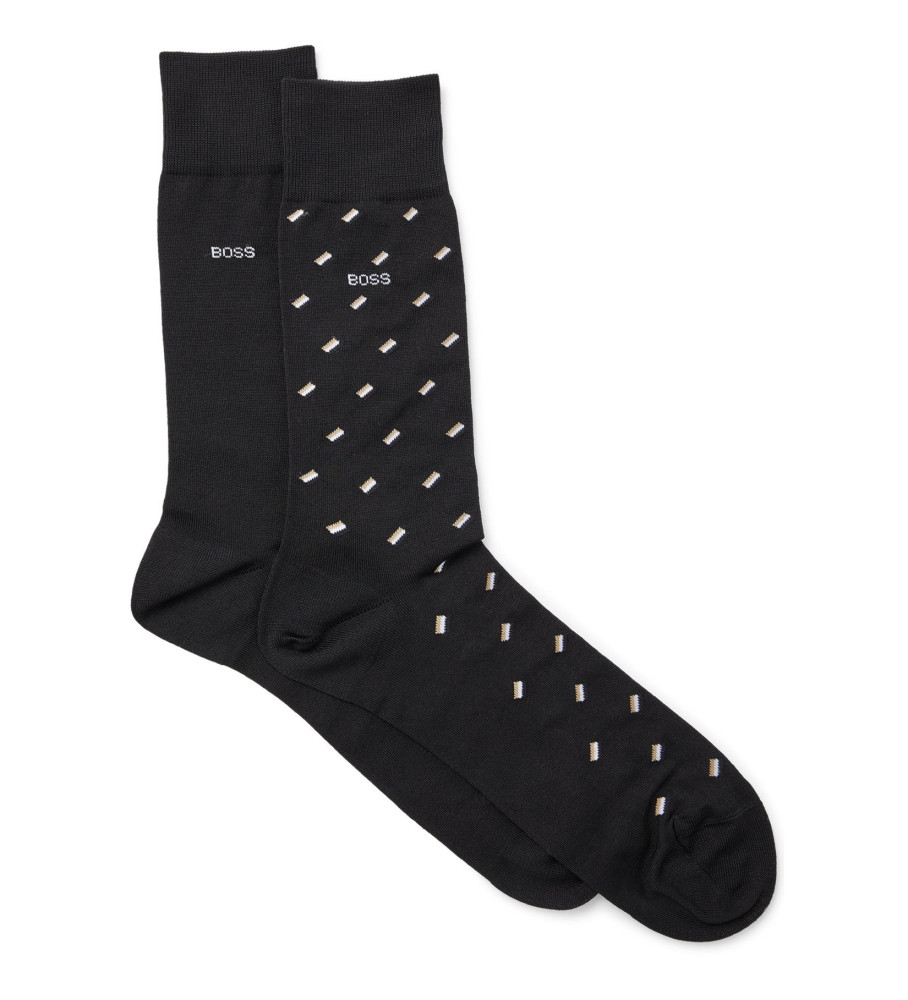 Pacote com 2 pares de meias mercerizadas BOSS, pretas.