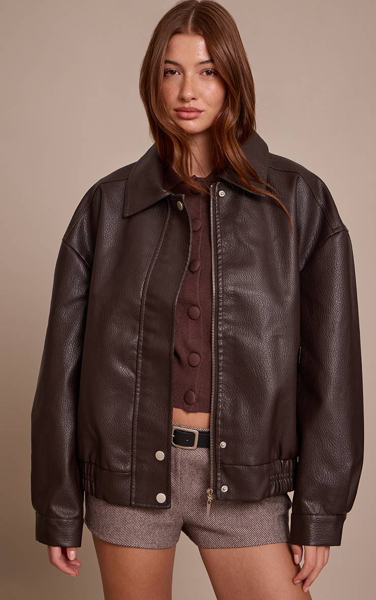 Chocolat Blouson Aviateur En Synthétiquecuir À Patte De Boutonnage Dissimulée