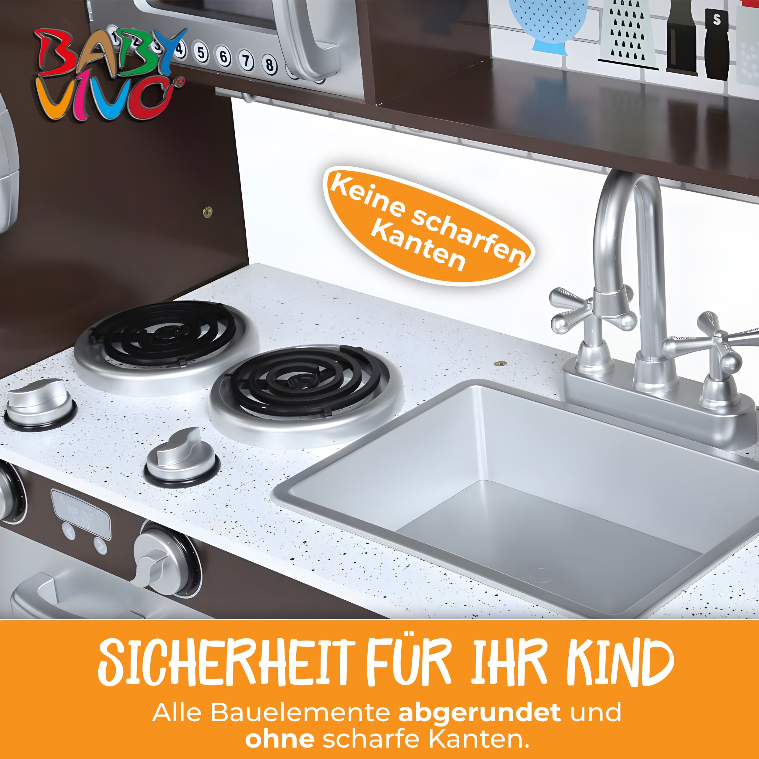 Baby Vivo Kinderküche Spielküche aus Holz - Toni in Braun