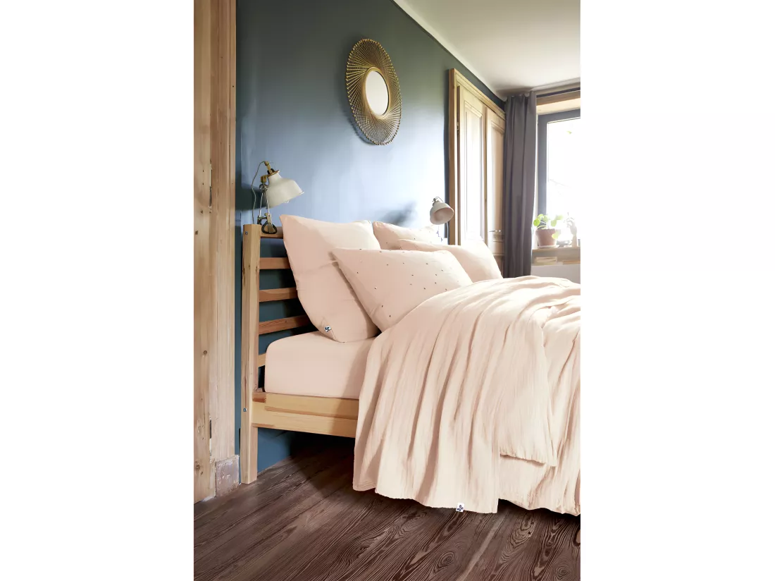 Parure de draps Gaze de Coton - Gaïa Guimauve - 4 pièces 1 Drap plat 240 x 300 + 1 Drap housse 140 x 190 + 2 Taies 60 x 60