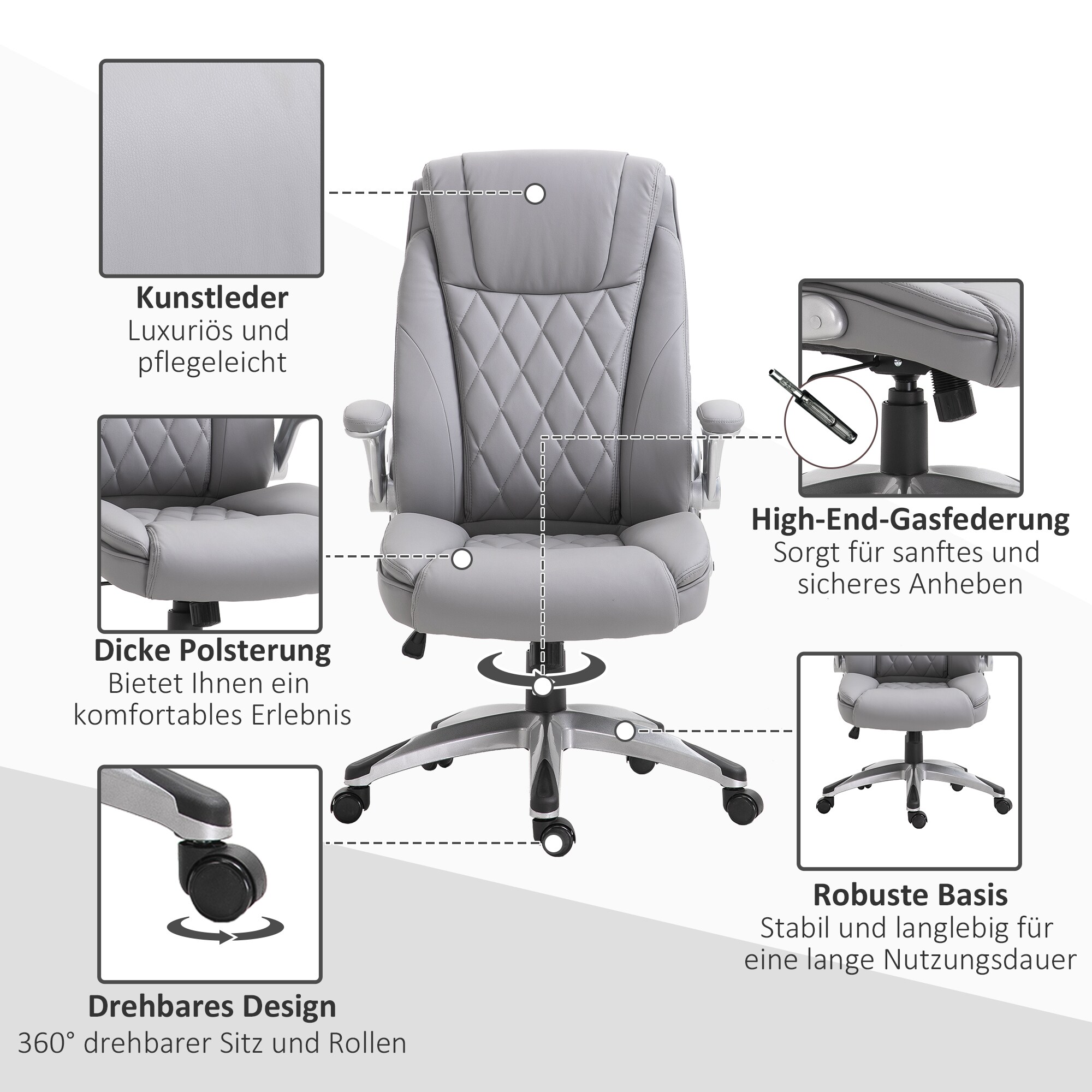 Vinsetto Bürostuhl mit Wippfunktion 69,5 x 76 x 113-121 cm (BxTxH)