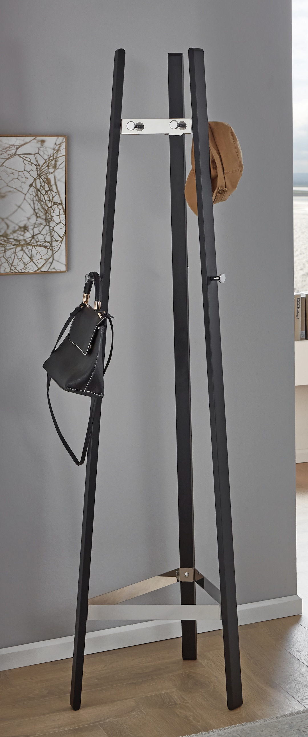 Garderobenständer PAUL 47 x 177 cm Metall Chrom/schwarz