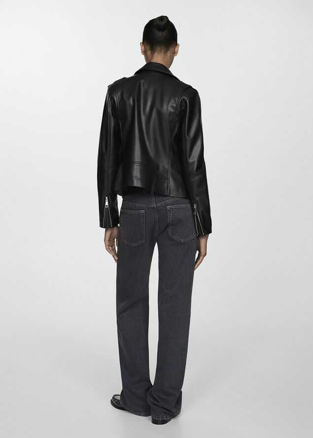 MANGO Faux-leather biker jacket Black