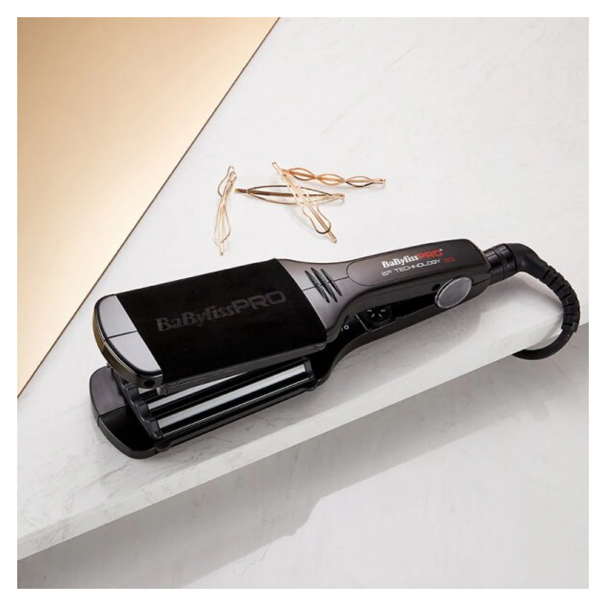 BaByliss Pro BAB2512EPCE Kreppeisen Titanium mit breiten Heizplatten, 60 mm