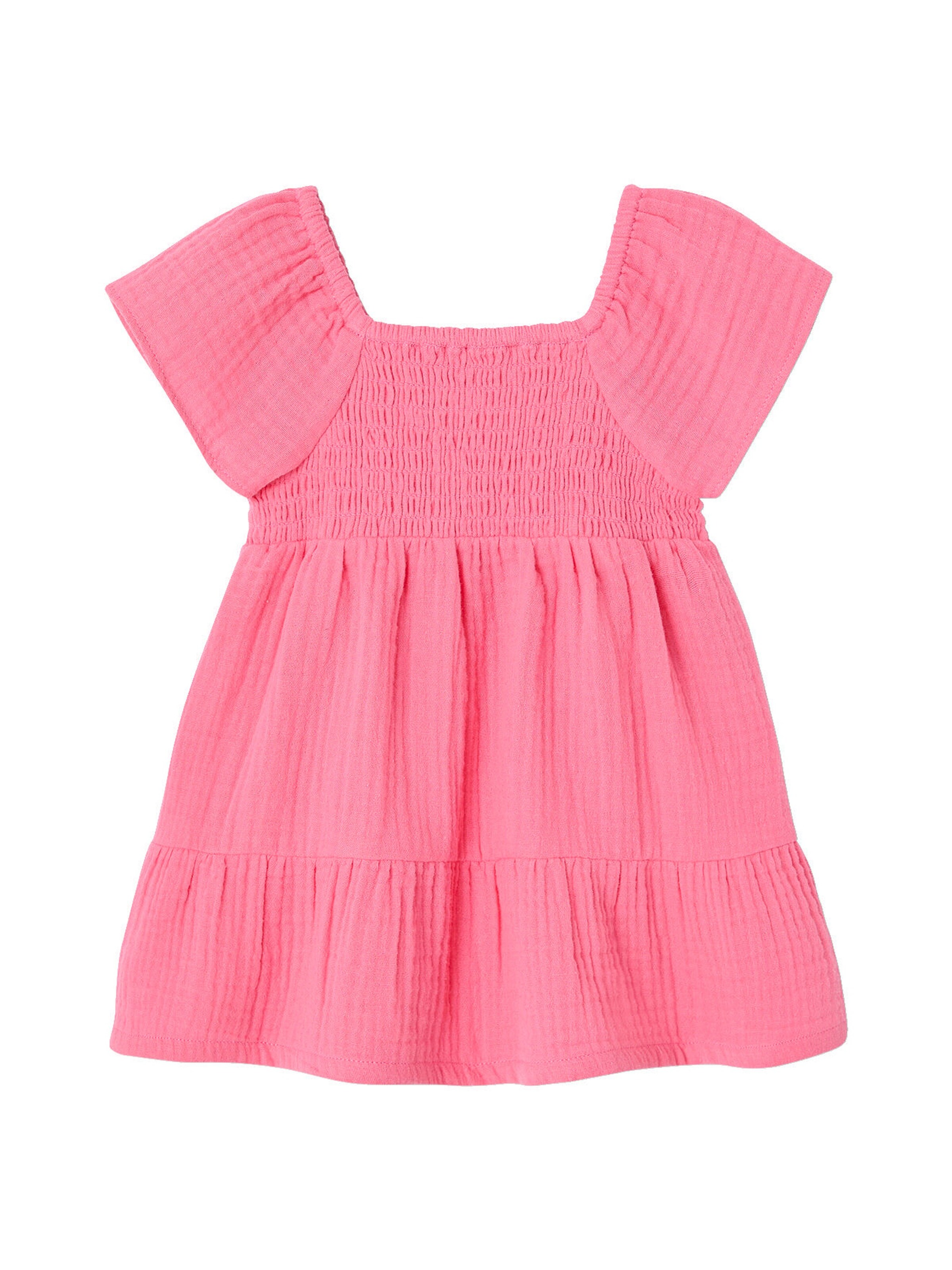 Vertbaudet Gesmoktes Baby Kleid aus Musselin bonbon rosa
