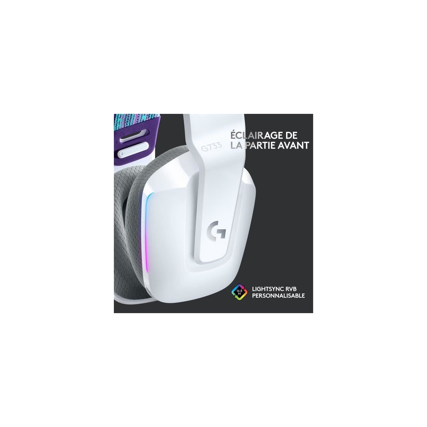Casque Gaming - Sans fil - LOGITECH G - G733 LIGHTSPEED - Blanc
