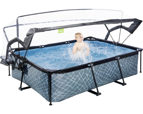 EXIT StonePool rechthoekige opzetzwembadset 300x200x65 cm inclusief patroonfiltersysteem & afdekking, steenlook