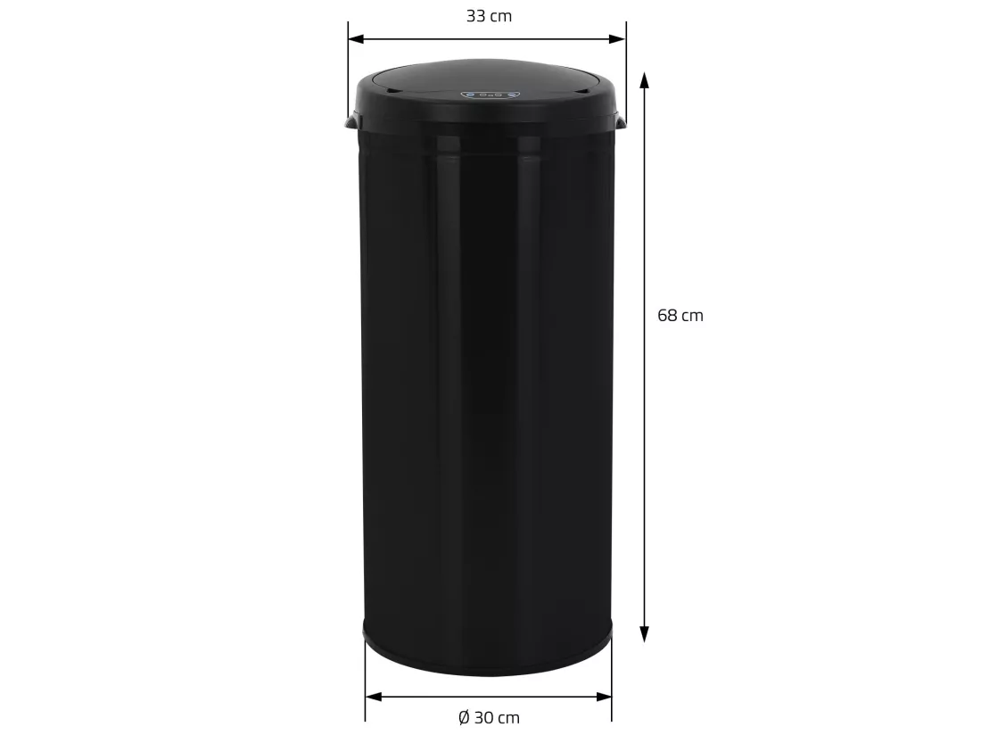 Poubelle 30L avec détecteur de mouvement en acier inoxydable ronde noir brillant