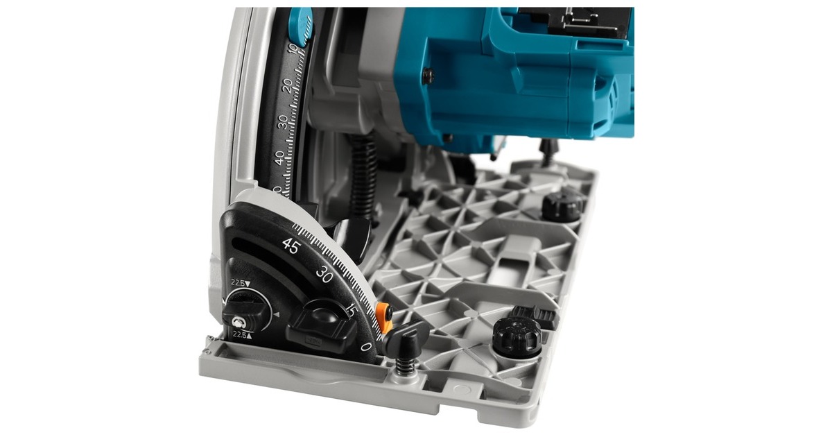 Makita2x18 V Invalcirkelzaag 165 mm DSP600ZJ2 handcirkelzaag  (Accu en oplader niet inbegrepen, in Mbox, met geleiderail 1500 mm (1 st) en tas)