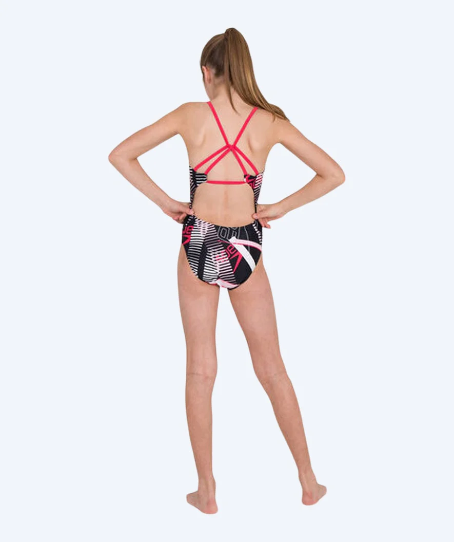 Speedo badedragt til piger - Junglespeak Allover Tieback - Sort/rød/lyserød